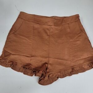 Coletta Ruffled Hem‎ Shorts Copper Brown High Waist Casual Summer Women's Large